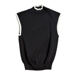 Meshki Womens Black Ribbed Mock Neck Sleeveless Knit Top Contrast Trim XS